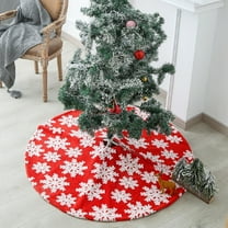 36 Inch Red Fleece Christmas Tree Skirt with 3D White Snowflake, Faux Fur Fuzzy Holiday Party Indoor Home Tree Mat for Gifts Xmas Tree Decorations
