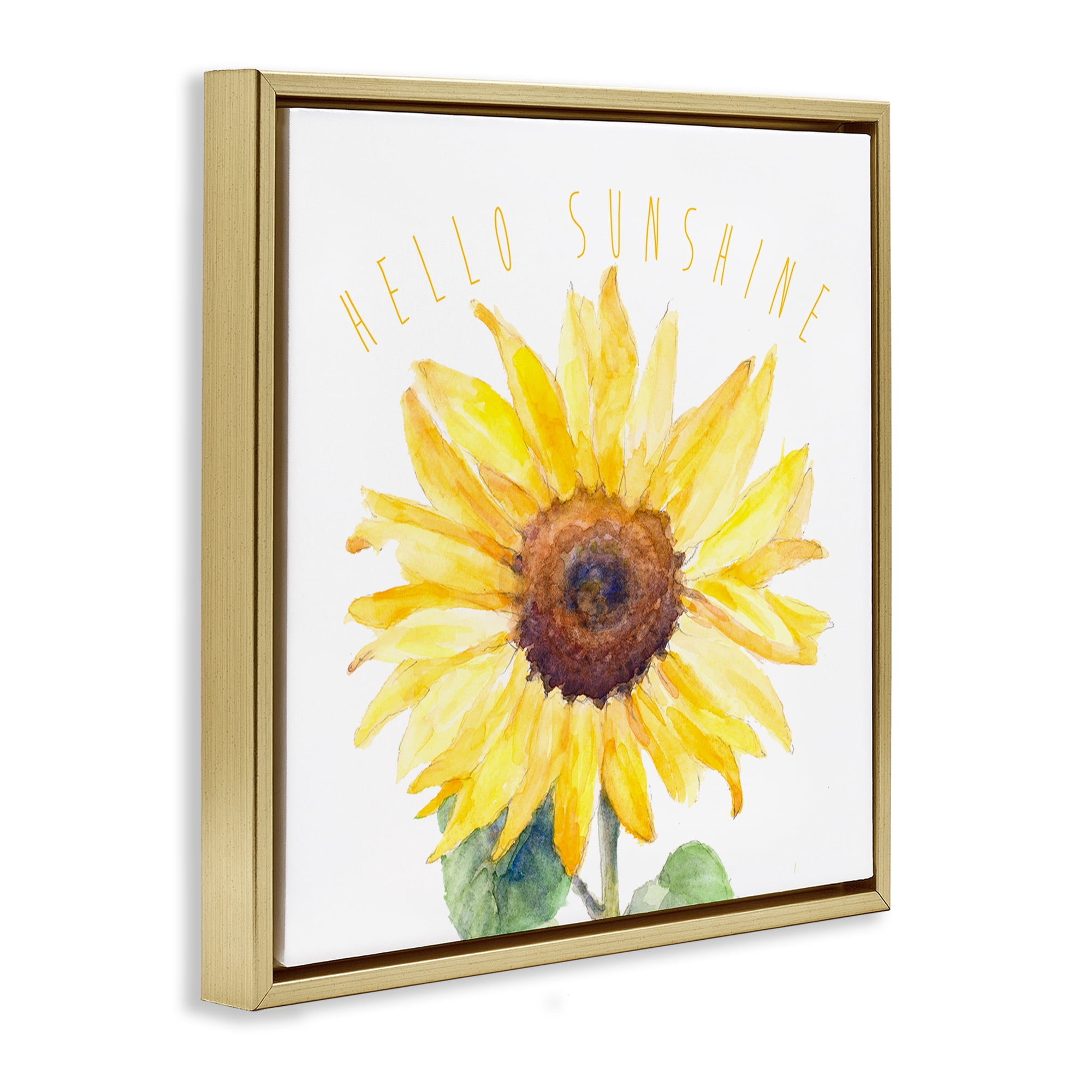 Stupell Industries Hello Sunshine Bloom Plants & Flowers Painting Gold Floater Framed Canvas Art Print Wall Art, 25 x 25