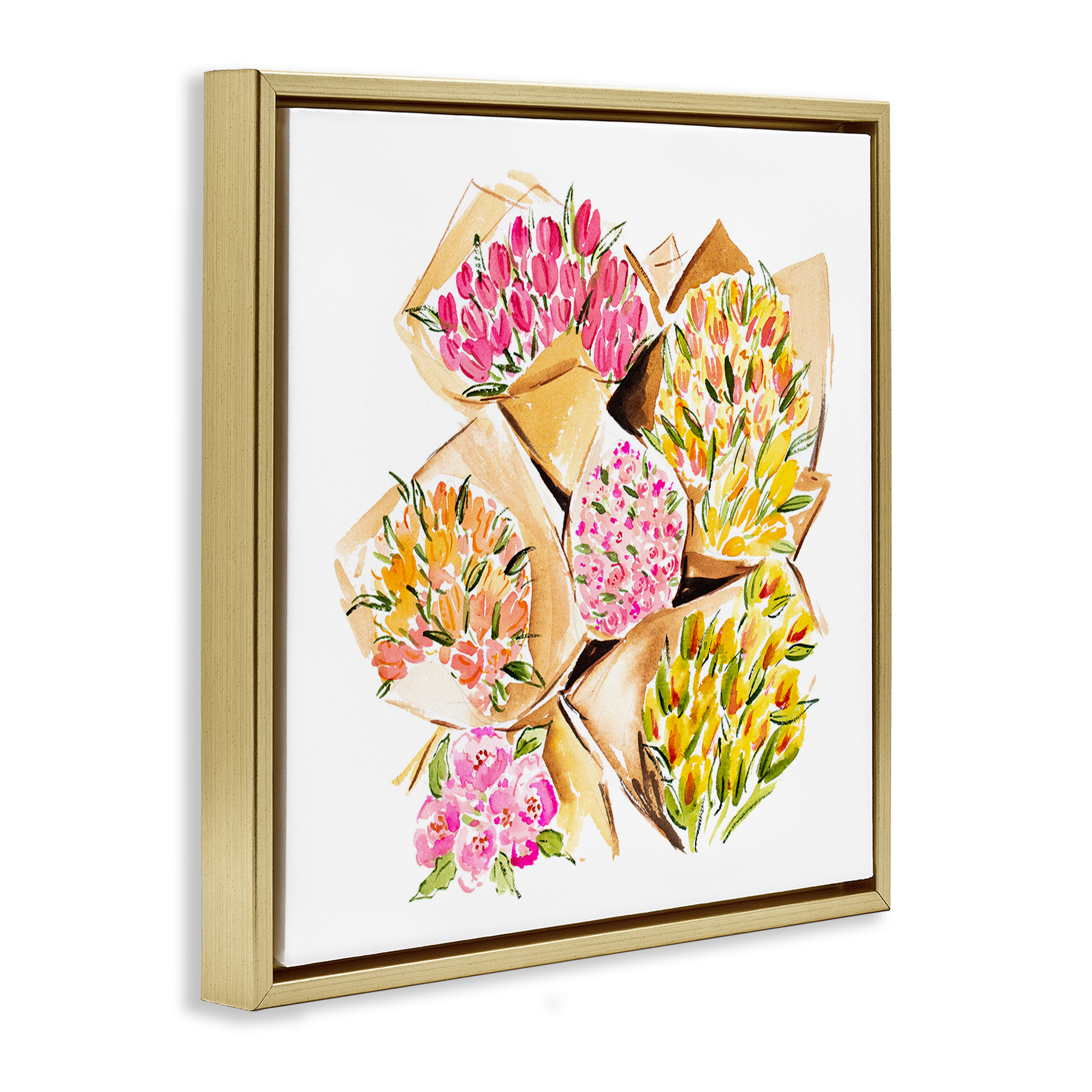 Stupell Industries Bundle of Bouquets Botanical & Floral Painting Gold Floater Framed Art Print Wall Art, 25 x 25