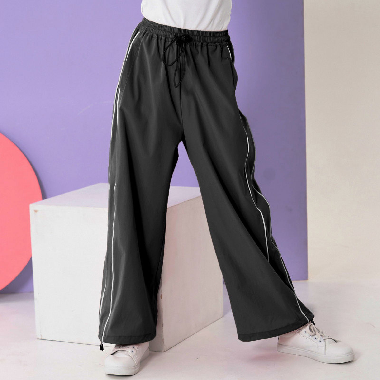Rolanko Parachute Pants for Girls Y2K Cargo Trousers with Pockets Harajuku Jogger Pants