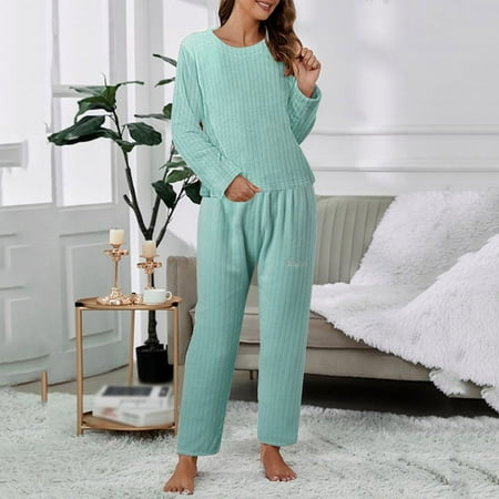 

ZHIYU Women Casual Pajamas Sets Coral Fleece Long Sleeve Tops And Long Pants Letter Printing Sleepwear Two Piece Set
