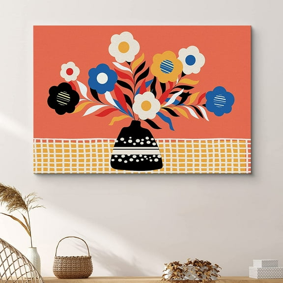 PixonSign Canvas Print Wall Art White, Yellow, Blue Daisies in Vase Floral Wilderness Illustrations Modern Art Rustic Colorful Multicolor Ultra for Living Room, Bedroom, Office - 32"x48"