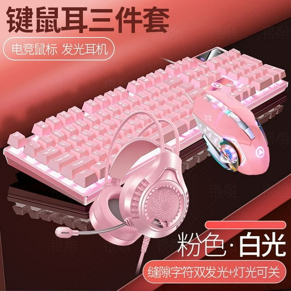 Cute Sanrio Kawaii Silent Wired Colorful Lights Computer Games Office Robotic Feel E-Sports Peripherals K500 Keyboard Mouse Set
