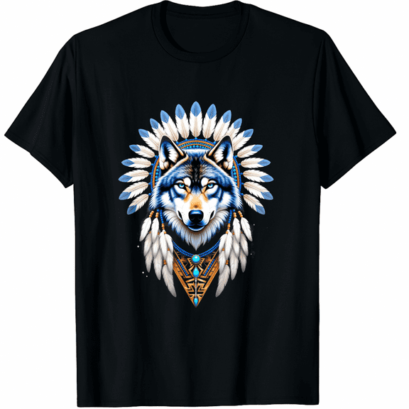 Vintage Ethnic Southwestern Boho Wolf Feather T-Shirt for Men Women