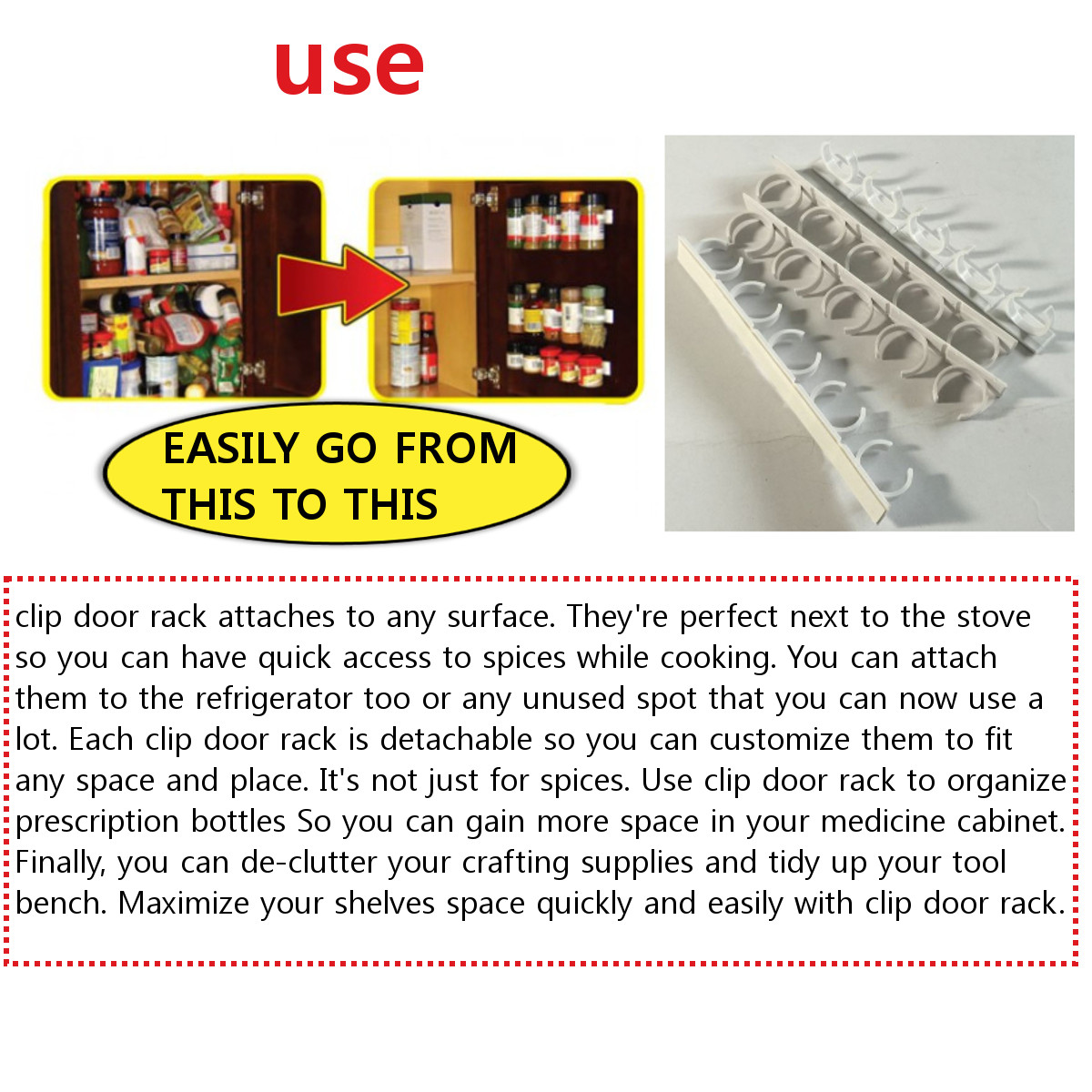 4PCS/SET Kitchen Spice Clips, Spice Gripper Jars Holder Cabinet Storage Strips (4 Strips for Holds 20 Jars） - image 8 of 12