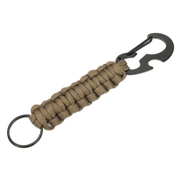 Uxcell Heavy Duty Braided Paracord Keychain, Paracord Keychains Landyard Necklace with Bottle Opener D Hook Clip for Camping Hiking Outdoor Activities Key Ring, Coffee