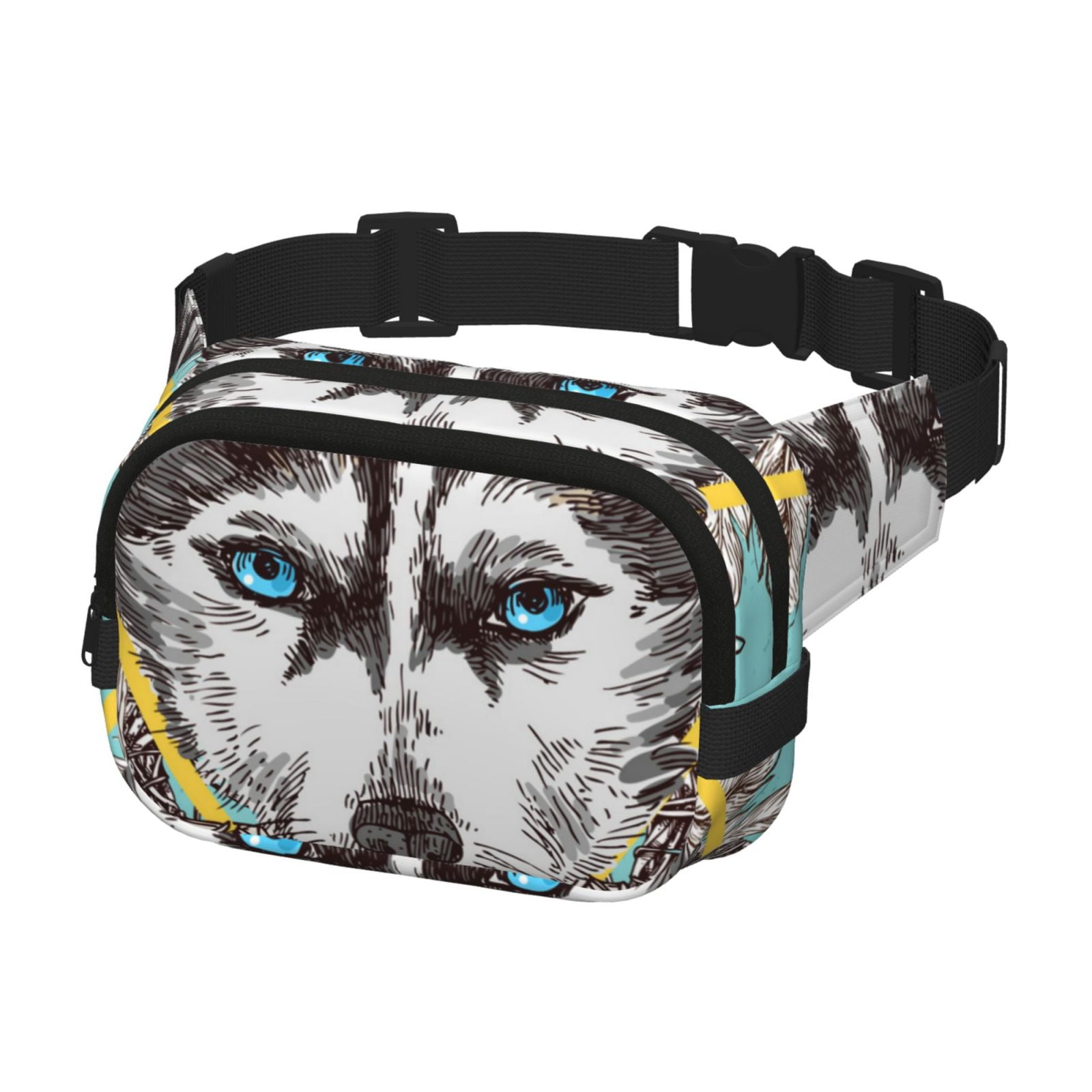 Picia Husky With Dreamcatcher Print Square Double-Layer Waist Bag Mini Adjustable Waist Belt Bag Exercise Running Travel Hiking