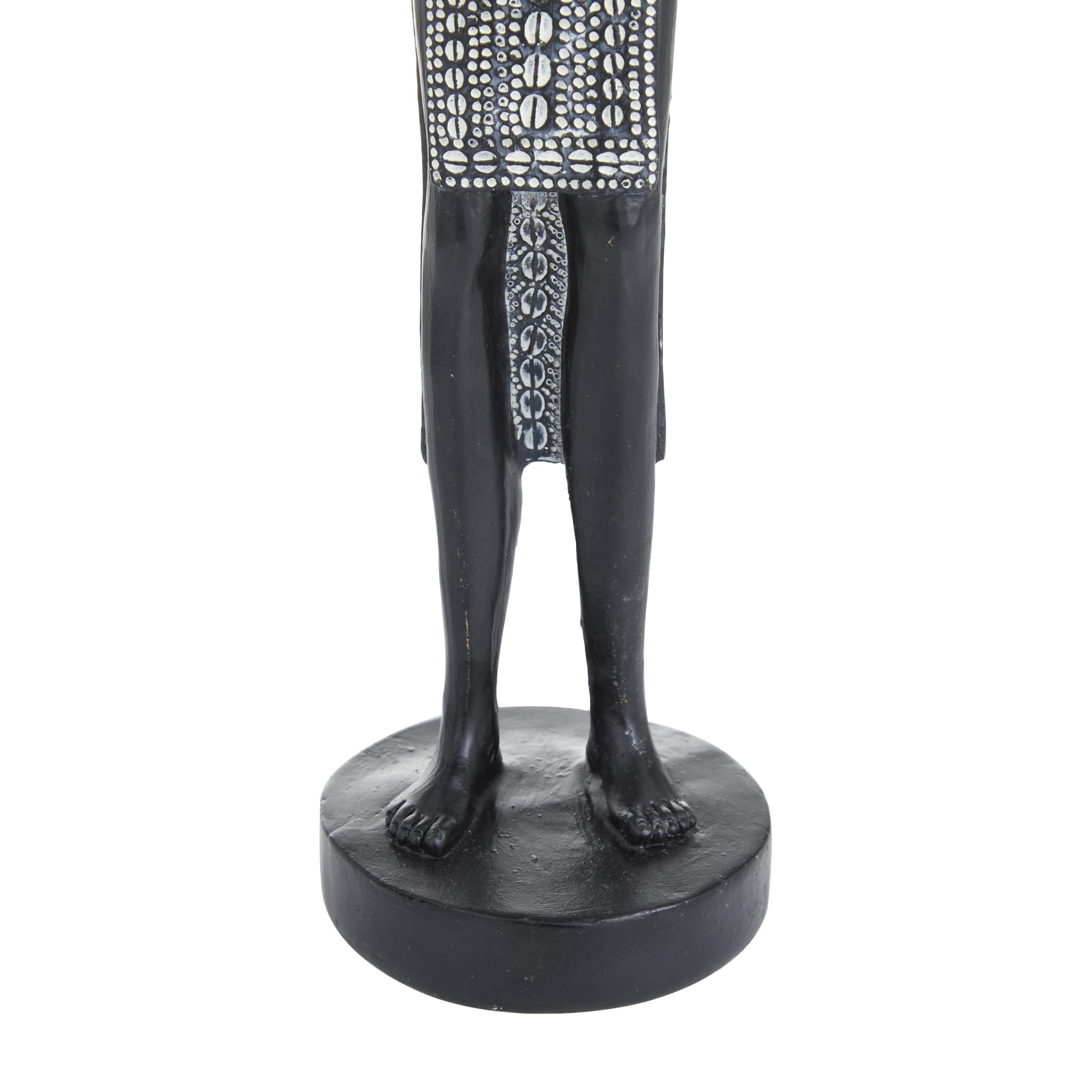3"W, 14"H Black Polystone Standing African Woman Sculpture with Intricate Details, by DecMode (2 Count)
