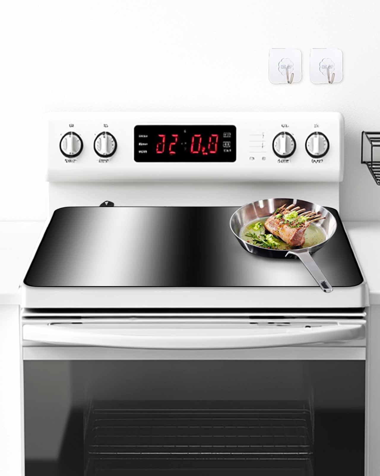 Stove Top Covers for Electric Stove, Black White Glass Stovetop Cover Protector, Gradient Gray Monochrome Minimalist Stripe Induction Cooktop Protector Oven Mat for Kitchen Countertop 24"x21"