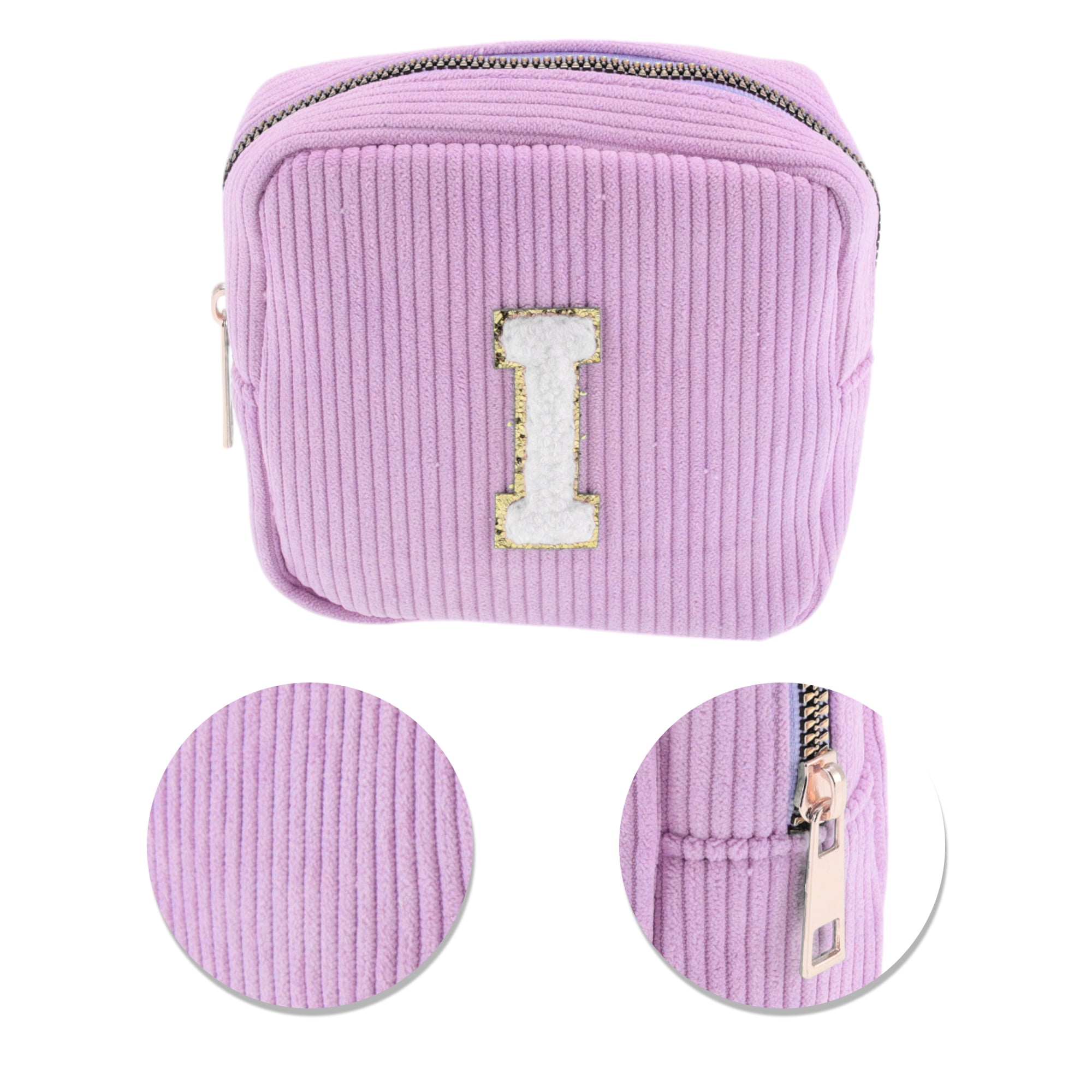 Unique Bargains 1 Pc Letter I Pattern Makeup Bag for Travel with Zipper Pink Purple