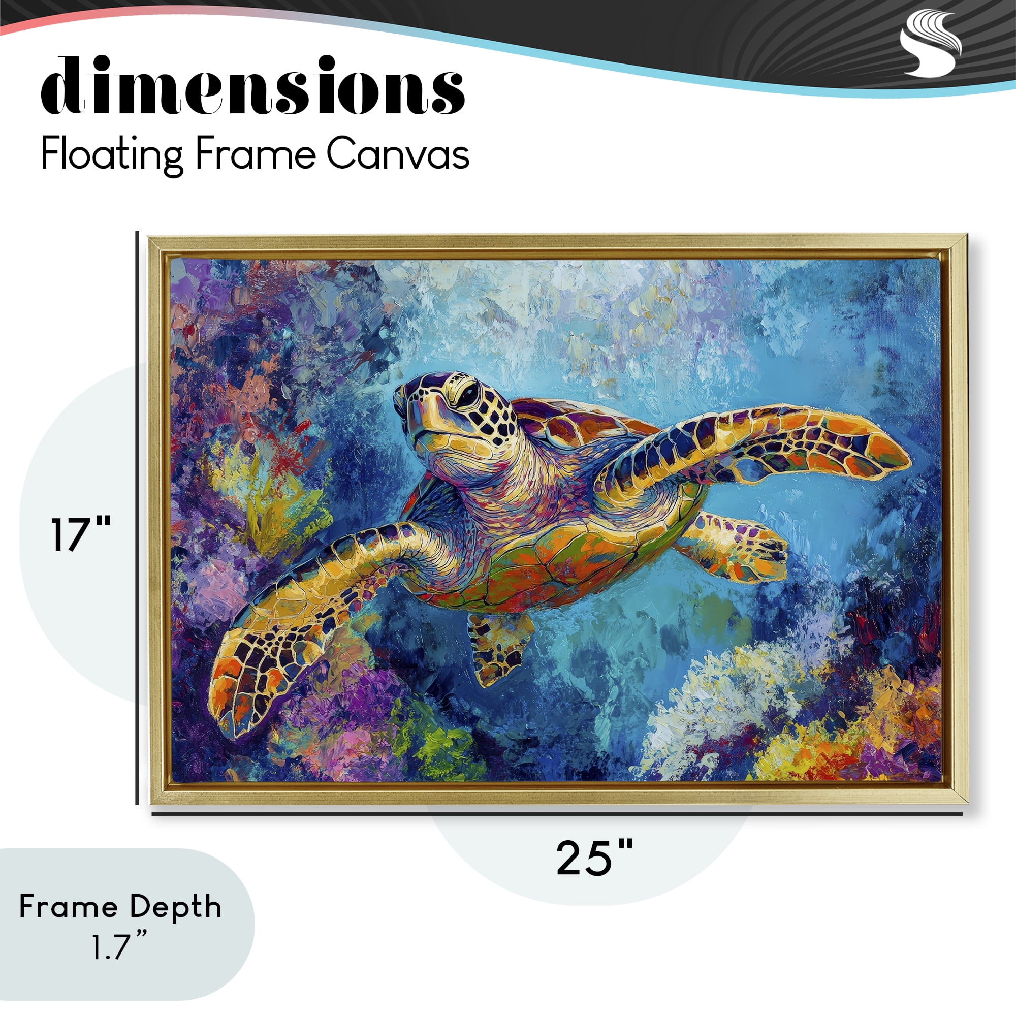 Stupell Industries Colorful Sea Turtle over Coral Gold Framed Floater Canvas Wall Art, design by Petal Prints Design