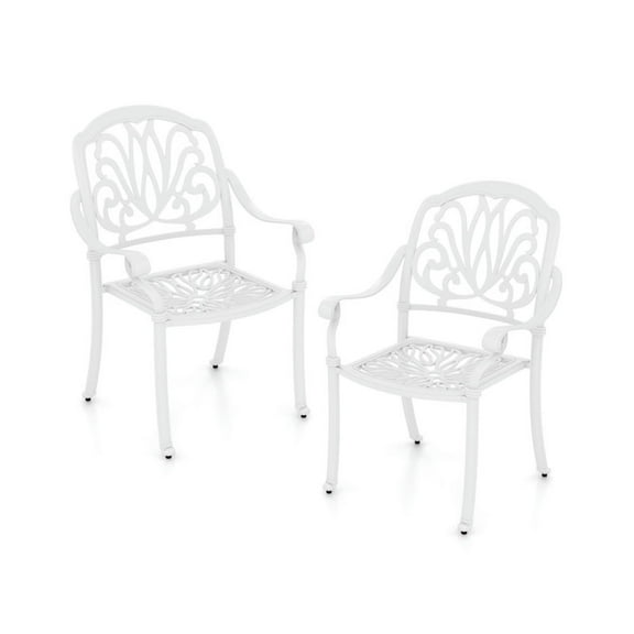 Kepooman Patio Dining Chairs, Outdoor Dining Chairs,2 Pieces Patio Cast Aluminum Dining Chairs with Armrests-White