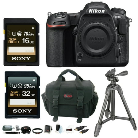 Nikon D500 20.9 MP DSLR Camera (Body) w/ 16GB & 32GB SD Card & 39" Tripod Bundle