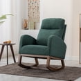 thumbnail image 3 of SYNGAR Fabric Upholstered Rocking Chair with Solid Wood Base and Side Pocket, Mid Century Modern Nursery Rocking Armchair Tall Back for Home Office Living Room Bedroom Balcony, Green, 3 of 13