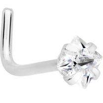Body Candy Stainless Steel 2.5mm Clear Square Accent L-Shape Nose Ring 20 Gauge 1/4"