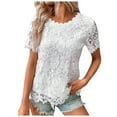 thumbnail image 1 of Haut en Dentelle pour Femmes Col Rond en Crochet Manches Courtes Mode Été T-Shirt Décontracté Ample, 1 of 6
