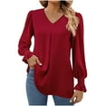 thumbnail image 2 of AXXD Womens Summer Tops Basic 2024 Casual Sleeve Long Sleeves V-Neck Loose T-Shirt Blouse Tops, 2 of 7