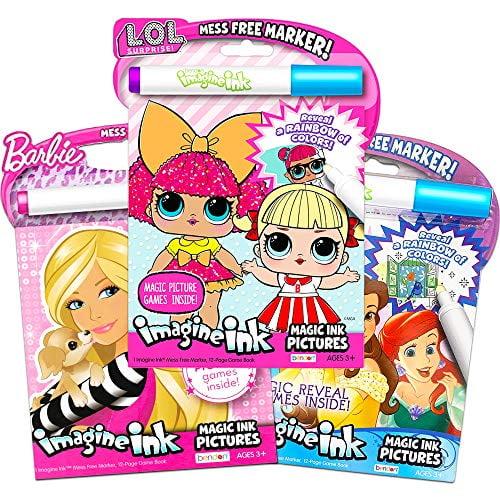 Girls Coloring Book Imagine Ink For Girls Super Set Bundle Includes 3 No Mess Magic Ink Activity Books Featuring Disney Princess Lol Dolls And Barbie Walmart Com Walmart Com