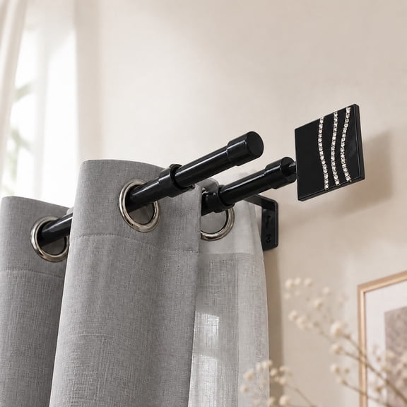 Evideco Adjustable 3/4" Double Window Curtain Rod 50" to 82" White - 50" to 82" L x 3/4" D Black