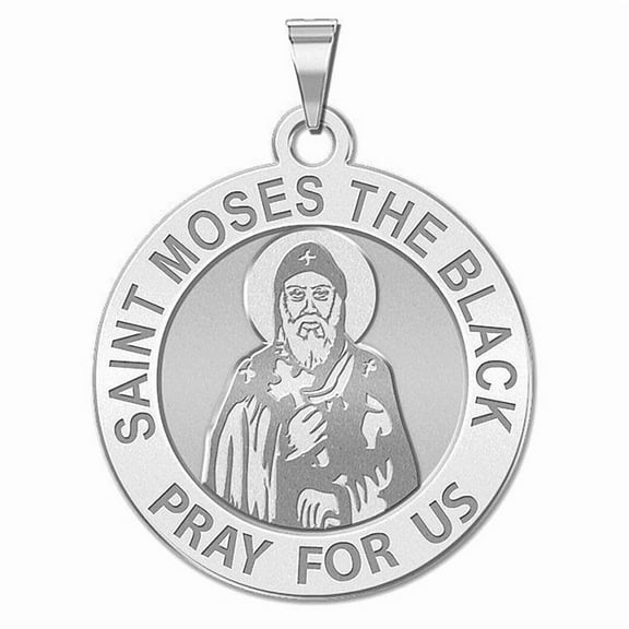 Picturesongold.Com Saint Moses the Black Religious Med Necklace Pendants Female-2/3" Sterling Silver