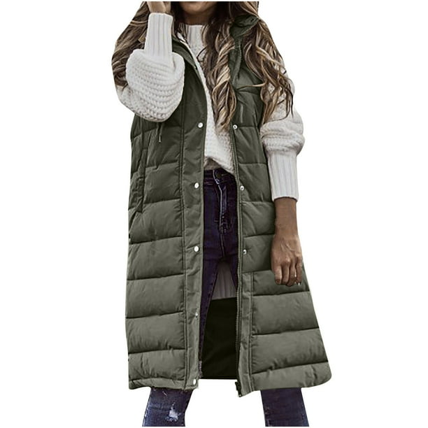Jsaierl Long Puffer Vest for Women Sleeveless Zipper Maxi Length