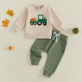 thumbnail image 2 of yboeqw Toddler Boy Fall Clothes Outfits Infant Baby 2 Piece Embroidered Long Sleeve T-Shirt Jogger Pant Set Beige,Size 2-3 Years, 2 of 6