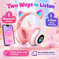 thumbnail image 4 of LUEYL Cat Ear Bluetooth Headphones for Kids, LED Lights, Built-in Mic, Foldable Over-Ear Headset with 3.5mm Wired Option for Music and Travel, Pink, 4 of 8