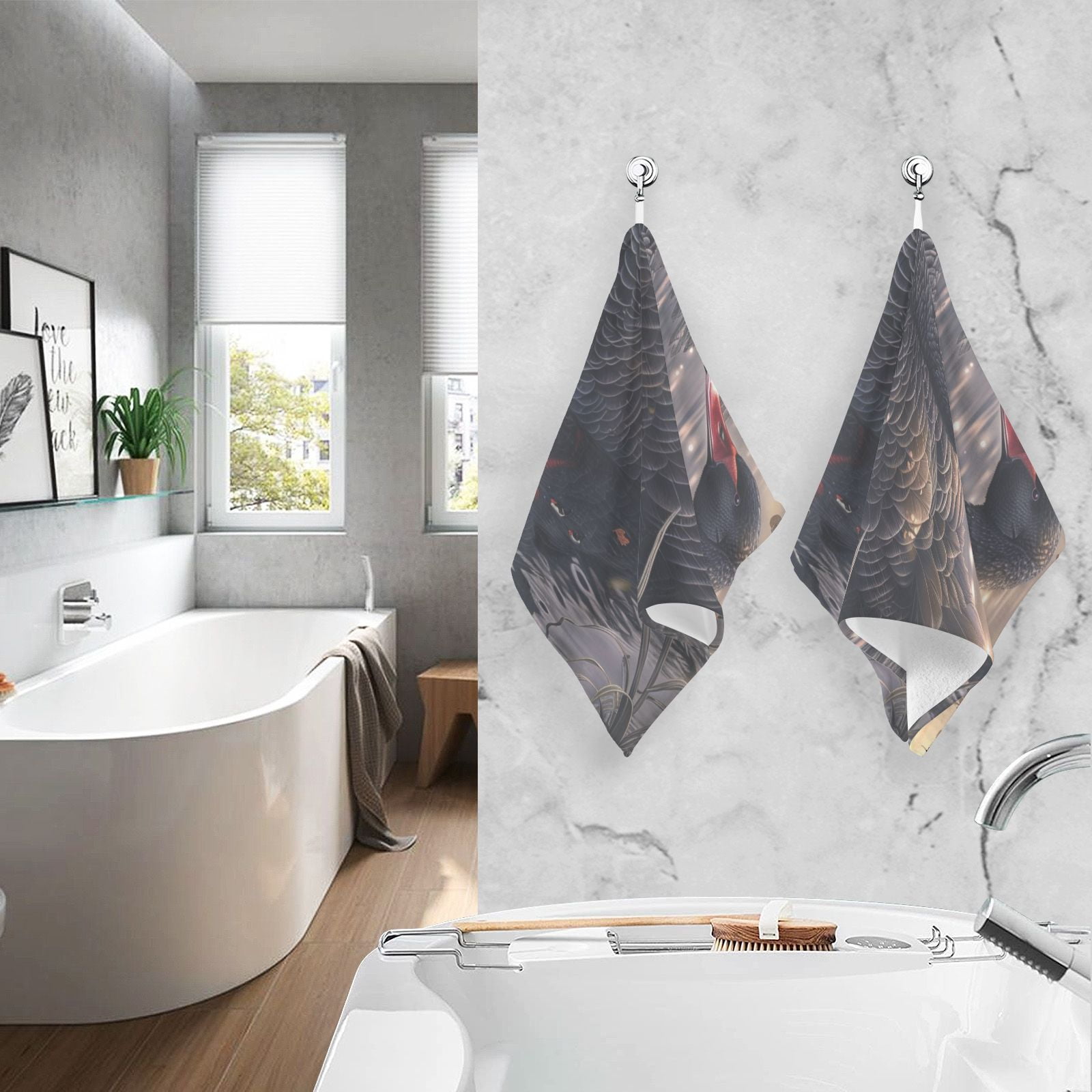 Black Swan Hand Towels Cotton Bath Towels Large Face Towels Absorbent for Bathroom 2 Packs
