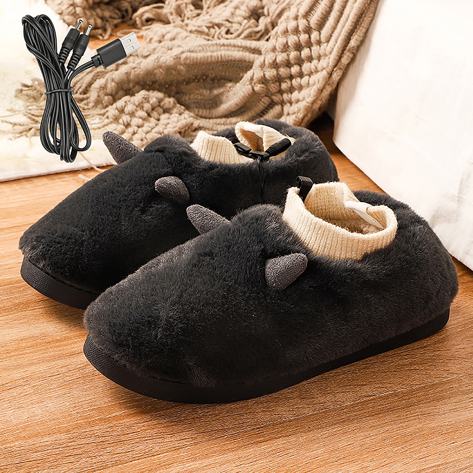 Winter USB Heater Shoes foot Warmers Heating Slippers Plush Warm Shoes Washable 