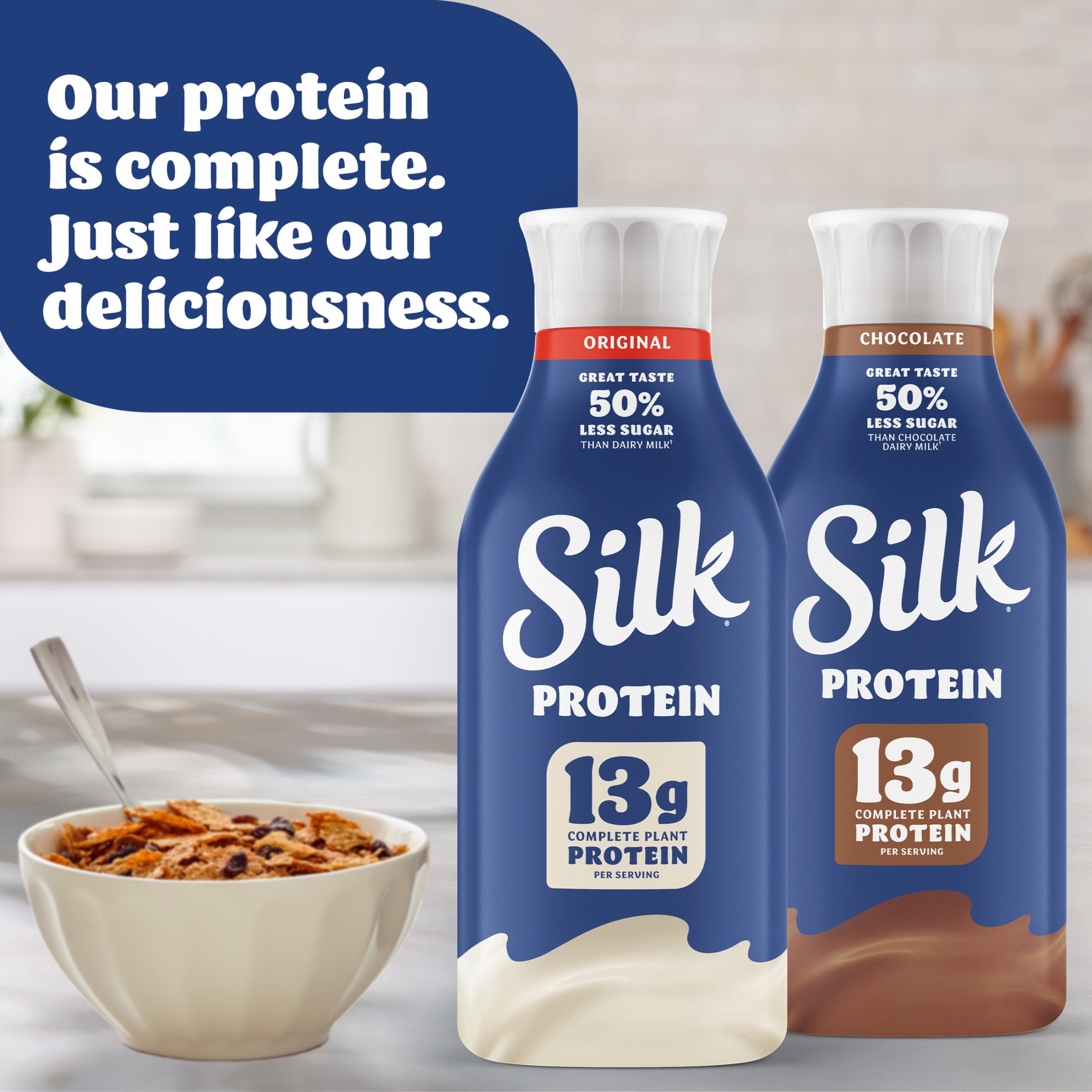 Silk Protein Dairy Free, Lactose Free Original Complete Plant Protein Milk, Plant Based Milk, 48 fl oz Bottle