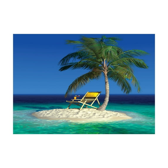 Ambesonne Seaside Jigsaw Puzzle, Chair Under a Palm Tree, Heirloom-Quality Fun Activity for Family Durable Cardboard, 1000 pcs, Green Blue Yellow