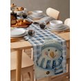 thumbnail image 6 of Christmas Blue Snowman Burlap-Cotton Table Runner 60 Inches Long,Blue Plaid Vintage Snowflake Farmhouse Table Runners,Outdoor Dining Tablecloths Decor for Baby Shower Party Wedding 13x60, 6 of 9