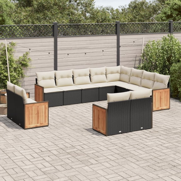 vidaXL Garden Sofa Set Black and Cream White