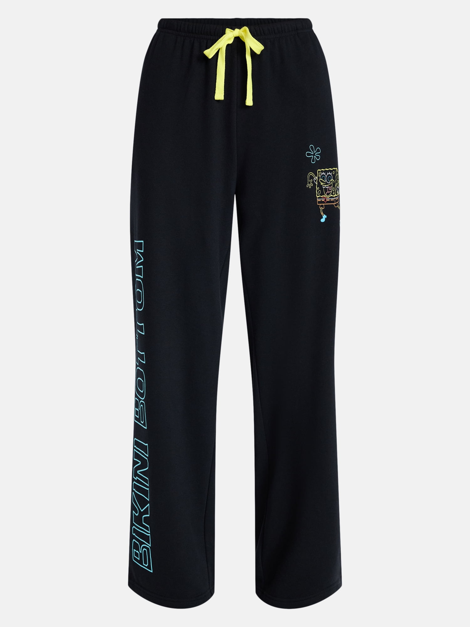 SpongeBob SquarePants Women’s Graphic Wide Leg Fleece Pants, Sizes XXS-XL