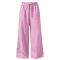 thumbnail image 5 of Gunia Linen Pants For Kids Girls Wide Leg Pants Elastic Waist Lightweight Casual Jogger Double Layer Pleated Sportswear Trousers Pink 8-9 Years, 5 of 5