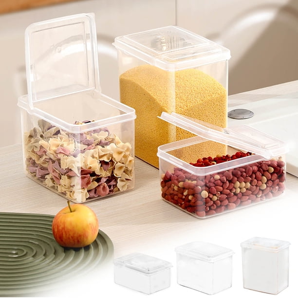 Conjunto de 4 contenedores herméticos para almacenamiento de alimentos - Organización de despensas para harina, arroz, pasta y aperitivos - Plástico sin BPA, diseño apilable transparente