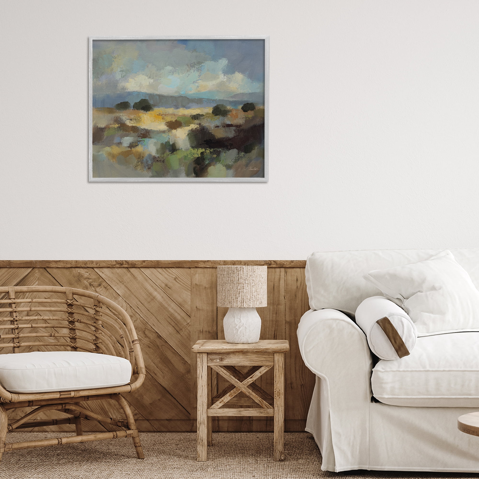 Stupell Industries Muted Blue Landscape with Clouds Gray Framed Giclee Art, design by Silvia Vassileva