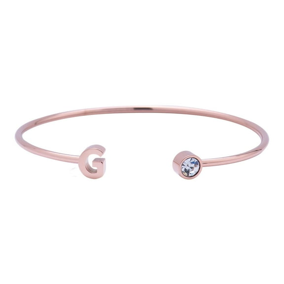 Pulsera Mujer Inicial Letra LuckyLy, Acero Inoxidable y Zirconia Cúbica, Modelo Sonia rosa UNITALLA