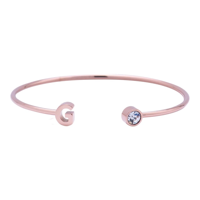 Pulsera Mujer Inicial Letra LuckyLy, Acero Inoxidable y Zirconia Cúbica, Modelo Sonia rosa UNITALLA