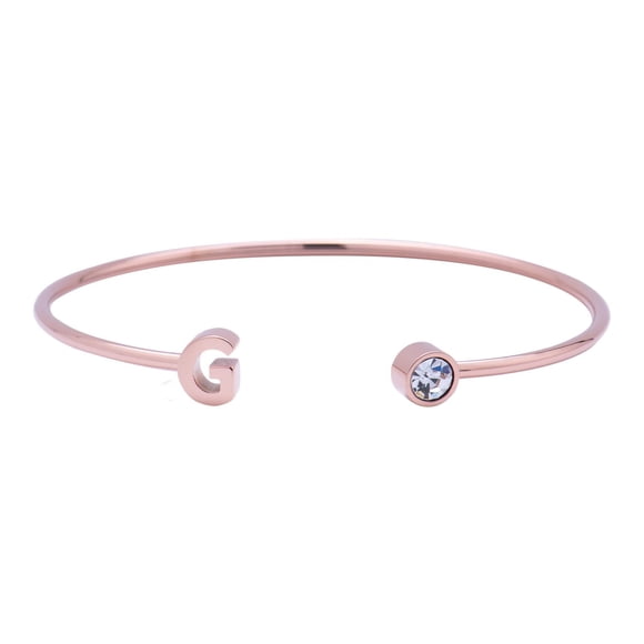 Pulsera Mujer Inicial Letra LuckyLy, Acero Inoxidable y Zirconia Cúbica, Modelo Sonia rosa UNITALLA