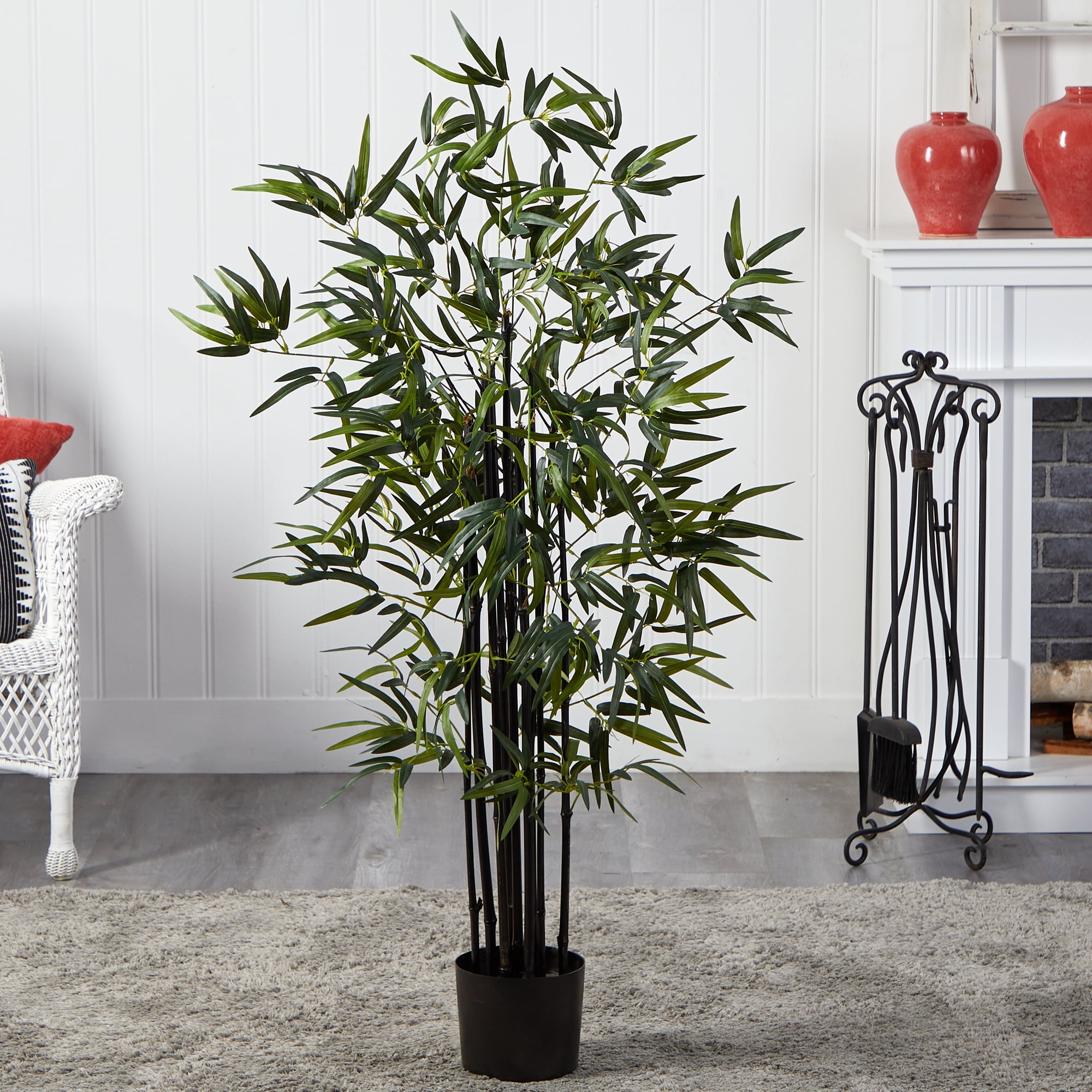 House of Silk Flowers Inc Artificial Black Bamboo Tree in Decorative Vase 