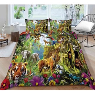  XIUCOO Personalized Cute Jungle Safari Animals Pink Floral  Bedding Set with Name Custom Kids Children's Room 3 Pcs Twin Size Duvet  Cover Sets Student Gift : Home & Kitchen