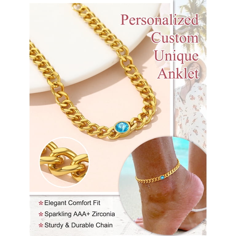 FOCALOOK September Birthstone Anklet, Gold Cuban Link photo 7