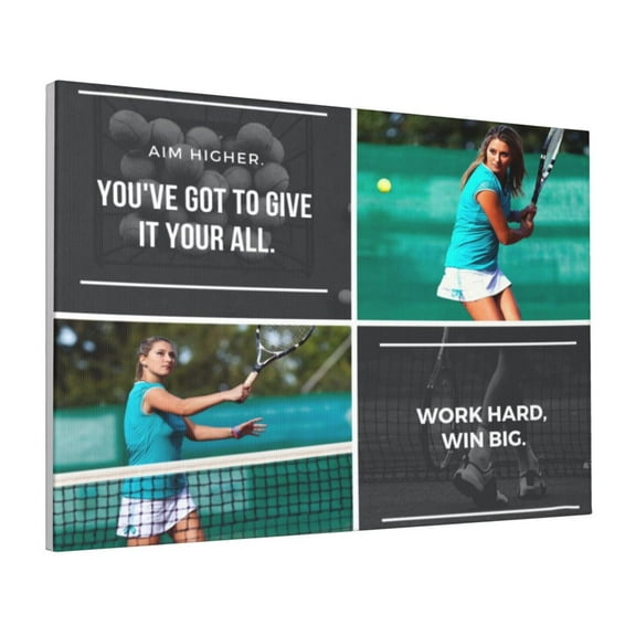 Custom Canvas Prints White Text Tennis Sports Personalized Photo Image Collage DIY Framed Kit Wall Art Picture Room Decor 16x20 inch