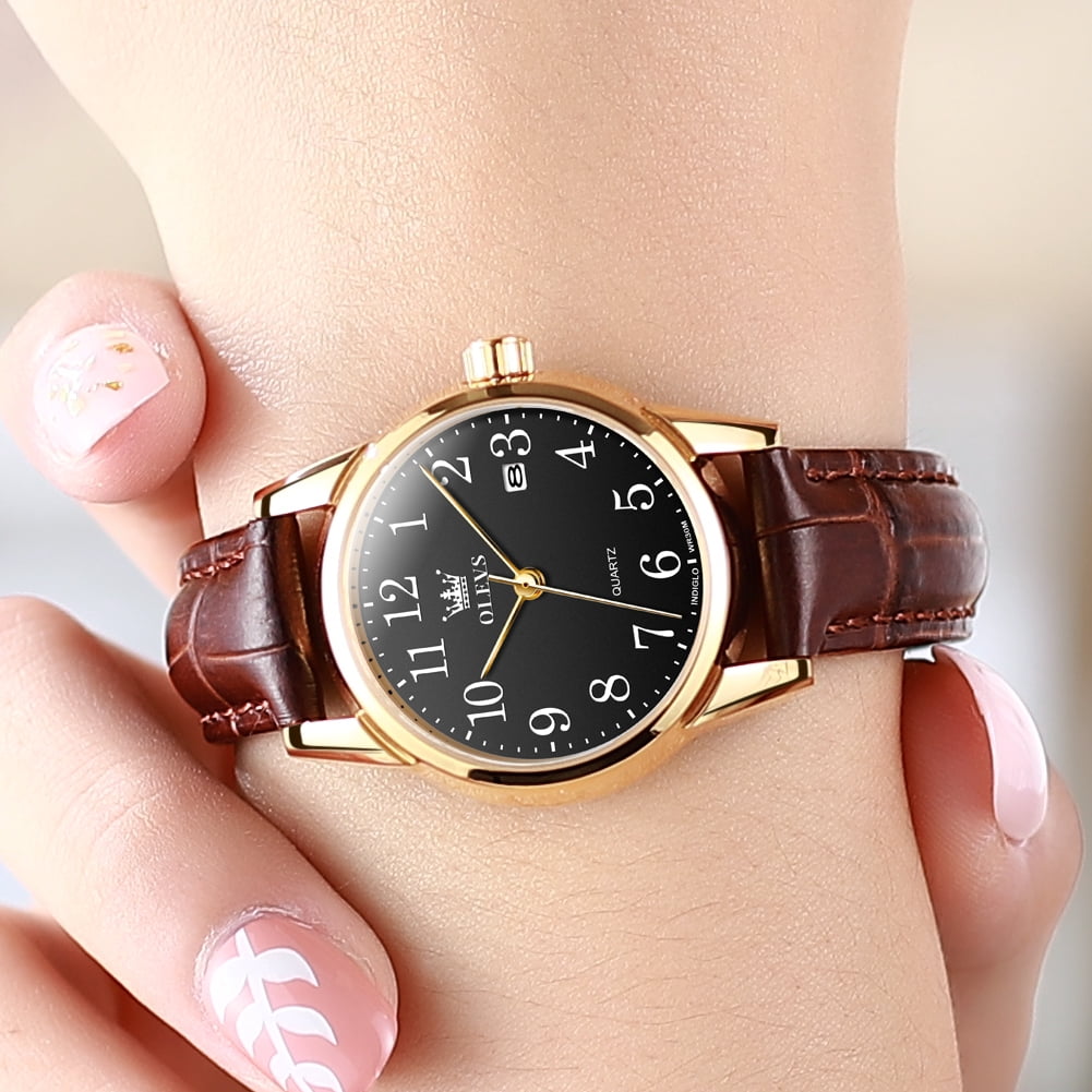 OLEVS Classic Leather Watches for Women, Business Dress Roman Arabic Numerals Ladies Watches, Waterproof Analog Quartz Womens Wrist Watches Brown Leather Strap Relojes para Mujer