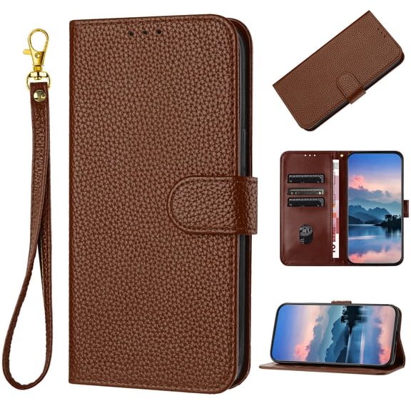 Wallet Case For Samsung Galaxy A17 5G, Premium PU Leather Flip RFID Blocking Cover with Card Slots/Cash Pocket Magnetic Closure Kickstand Detachable Wrist Strap Full Body Protection Case,Brown