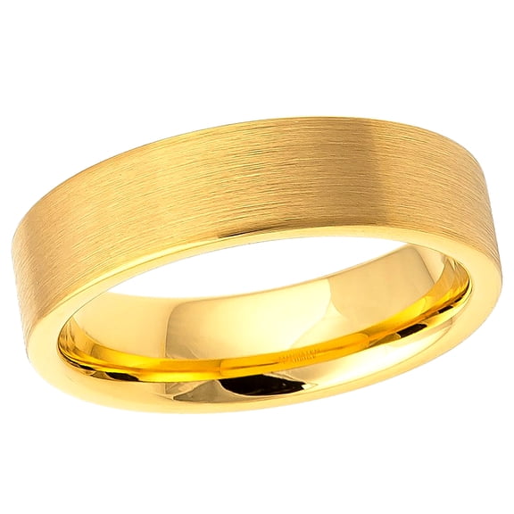 Men's Women's Tungsten Wedding Band Engagement Ring 6mm Pipe Cut Brushed Gold Plated Ring, SZ 12