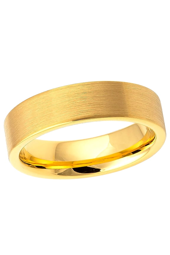 Men's Women's Tungsten Wedding Band Engagement Ring 6mm Pipe Cut Brushed Gold Plated Ring, SZ 5