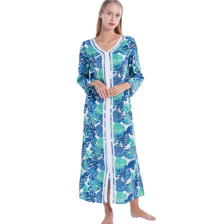 

Women Long Nightgown V Neck Floral Print Nightshirts Ankle-Length Pullover Sleepwear Soft Casual Loose Long Sleeve Thin Pajamas Loungewear Green S-2XL