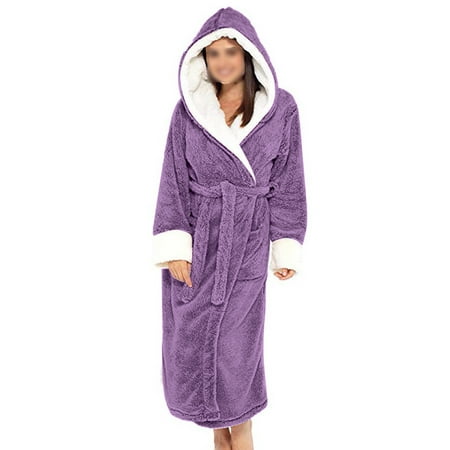

Cindysus Ladies Sherpa Robes Long Sleeve Sleepwear Hooded Fuzzy Plush Bathrobe Home Dressing Gown Plain Fleece Robe Shallow Purple 3XL